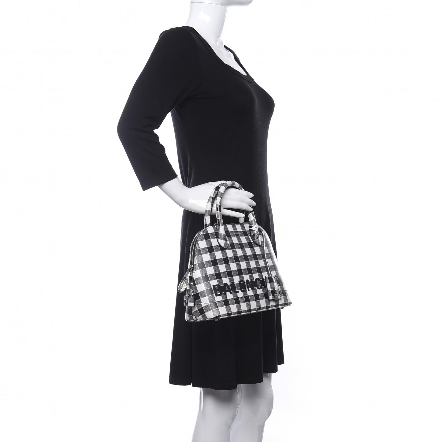 Calfskin Checked S Ville Top Handle Bag Black