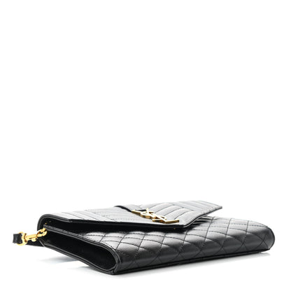 Saint Laurent Grain De Poudre Textured Mixed Matelasse Triquilt Monogram Clutch Black 5 of 11