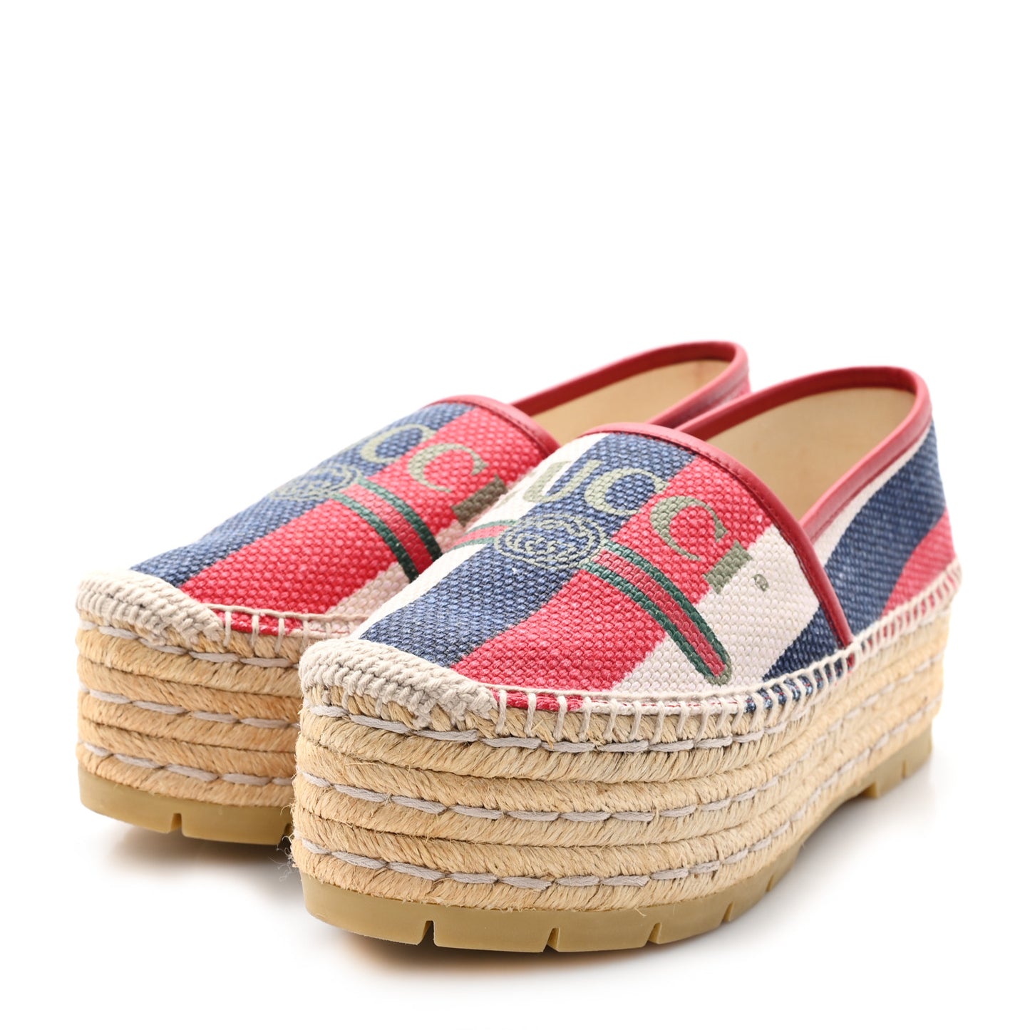 Canvas Sylvie Stripe Logo Platform Espadrilles 36 Mystic White Hibiscus Red Maritime