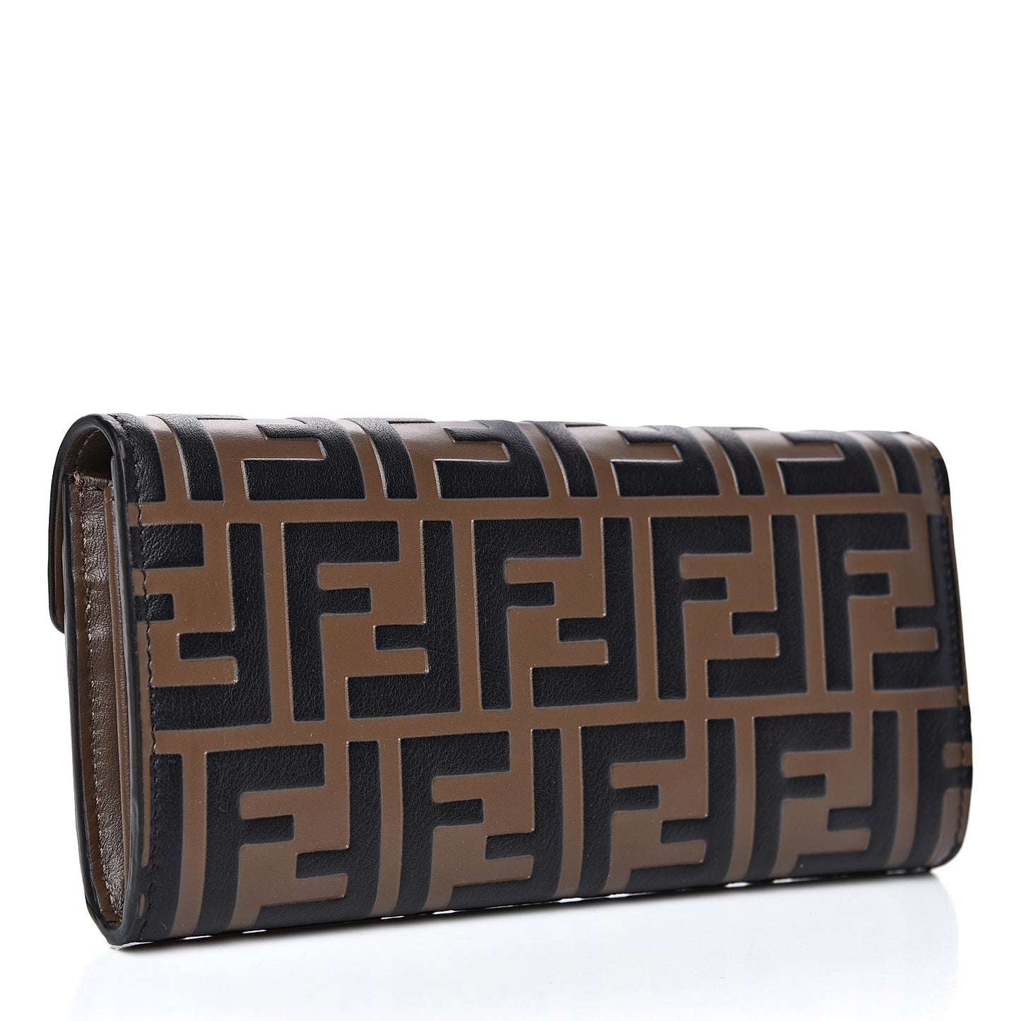 Vitello Soft F is Fendi Bi-Color FF 1974 Embossed Continental Envelope Wallet Maya Black