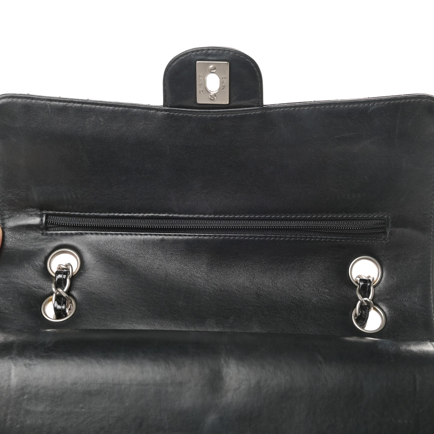 Patent Quilted Medium Double Flap Black