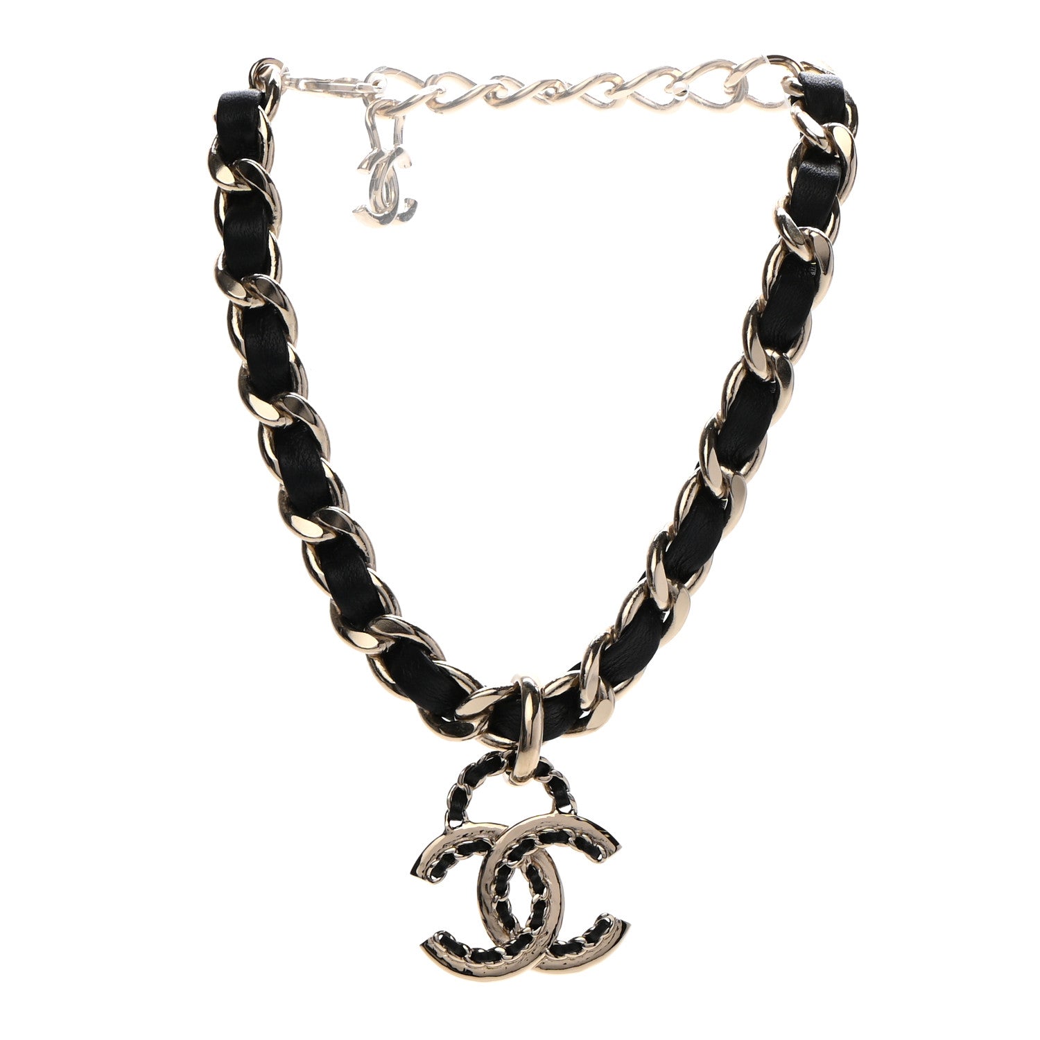 Chanel Metal Lambskin Chain CC Choker Necklace Black Gold 3 of 7