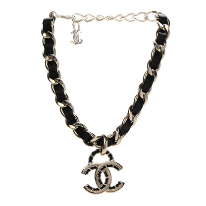 Chanel Metal Lambskin Chain CC Choker Necklace Black Gold 3 of 7