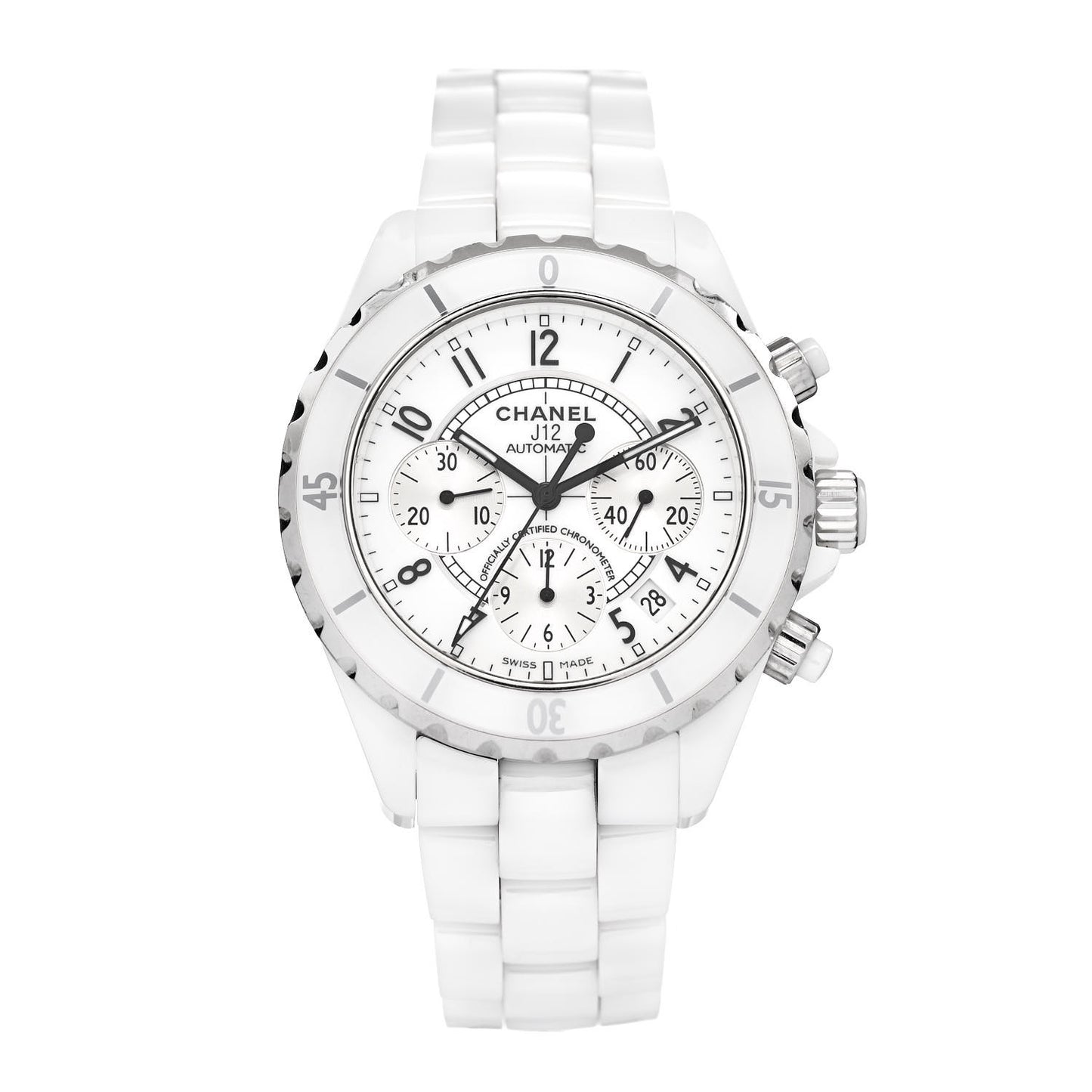 Stainless Steel Ceramic 41mm J12 Chronograph Automatic Watch White