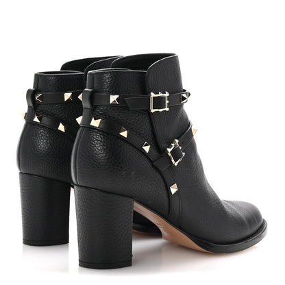 Valentino Garavani Pebbled Calfskin Rockstud Double Buckle 70mm Block Heel Ankle Boots 39.5 Black 5 of 9