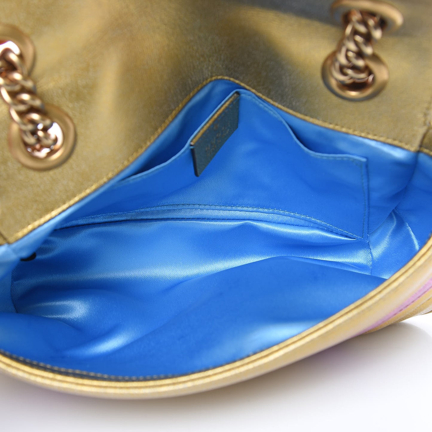 Metallic Calfskin Matelasse Mini GG Marmont Shoulder Bag Gold Pink