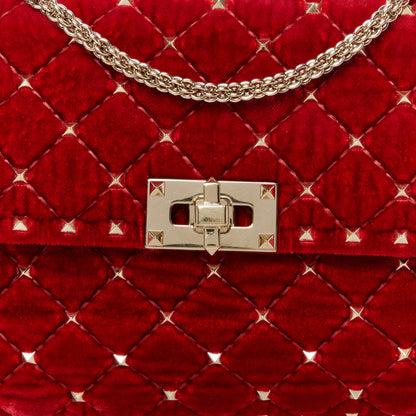 Valentino Garavani Velvet Medium Rockstud Spike Shoulder Bag Rosso Valentino 8 of 10