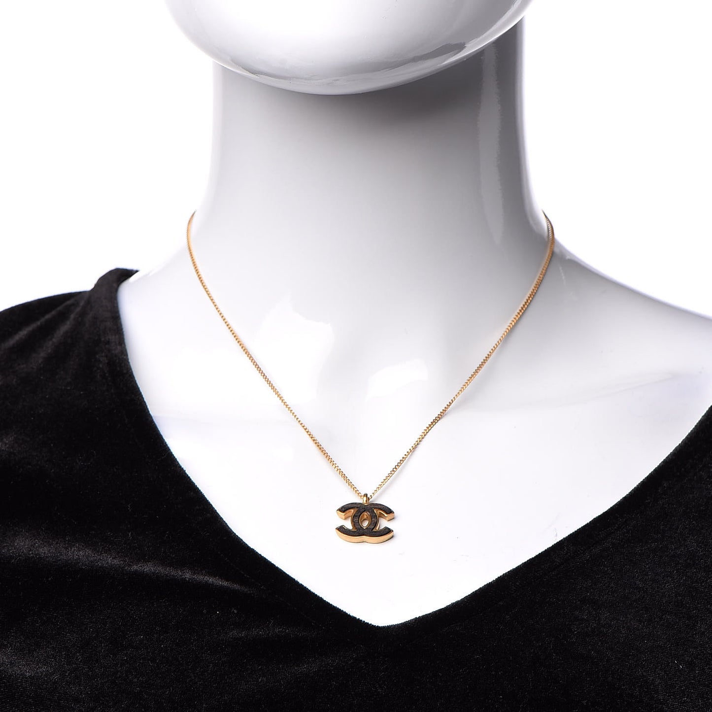 Wood CC Necklace Gold Black