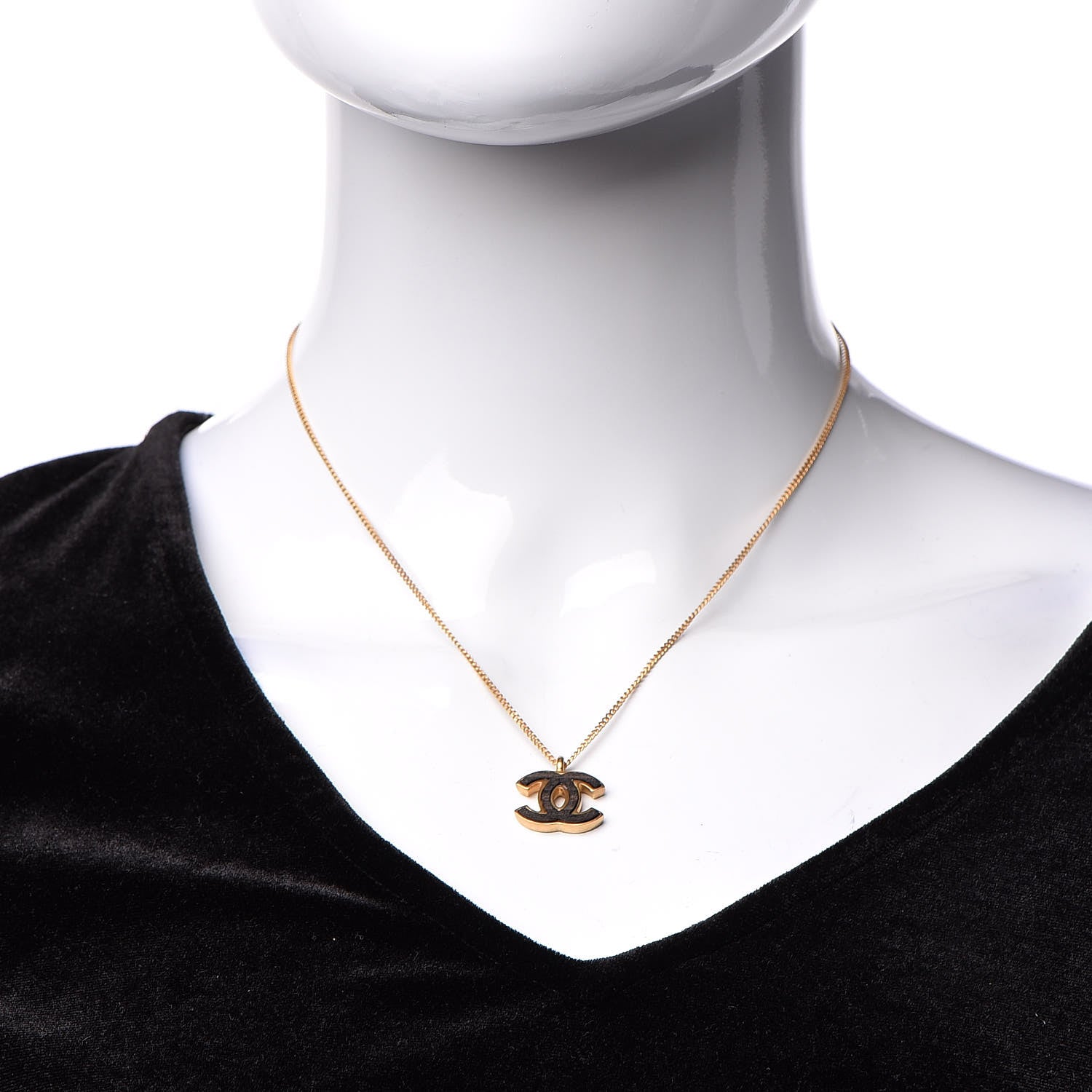 Chanel Wood CC Necklace Gold Black 2 of 7