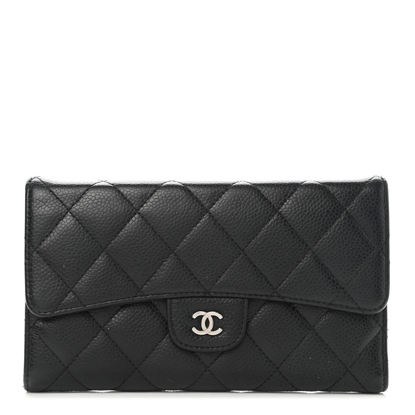Caviar Quilted Large Flap Wallet Black