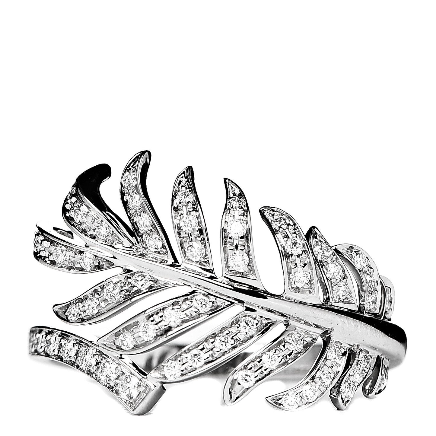 18K White Gold Diamond Plume De Ring 56 7.5