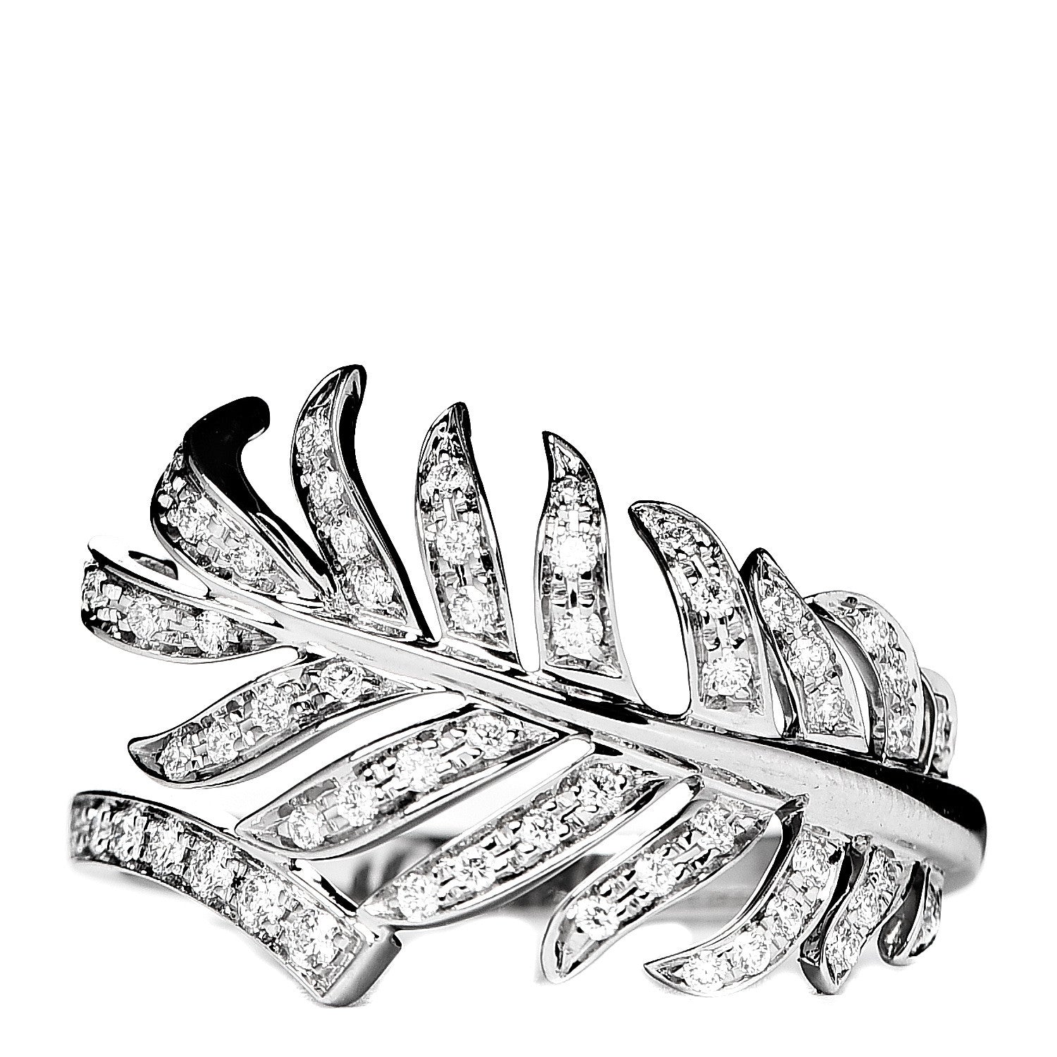 Chanel 18K White Gold Diamond Plume De Ring 56 7.5 1 of 4