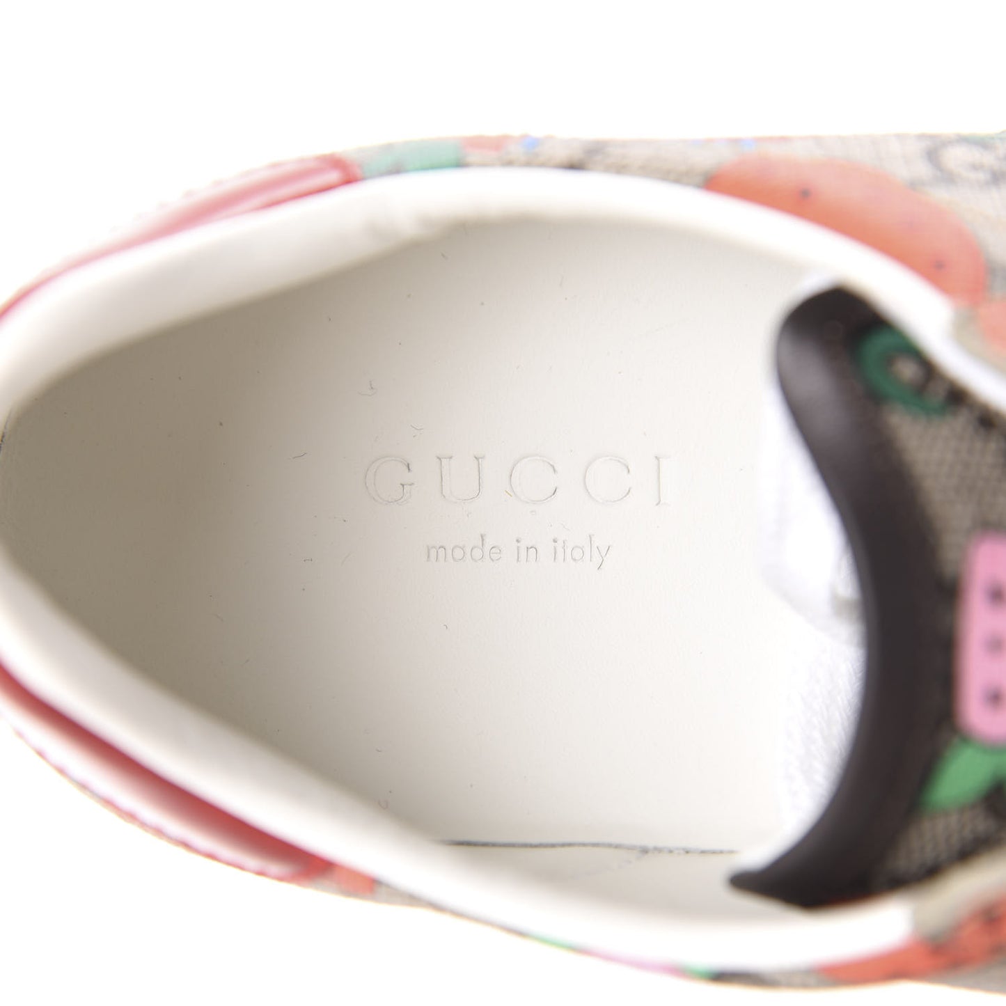GG Supreme Monogram Strawberry Web Womens Ace Sneakers 35 Beige Multicolor Red Green