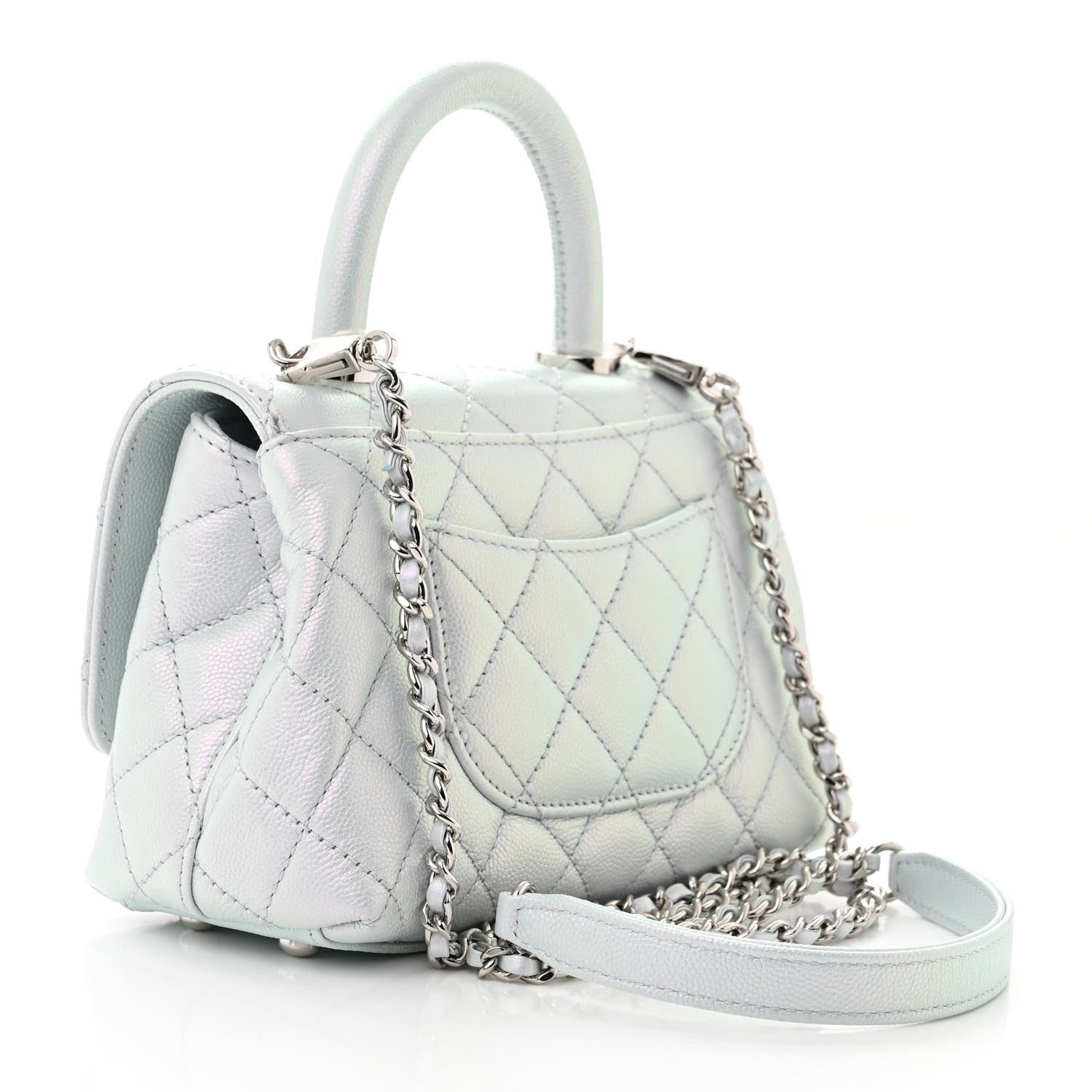 Chanel Iridescent Caviar Quilted Extra Mini Coco Handle Flap Light Blue 3 of 11