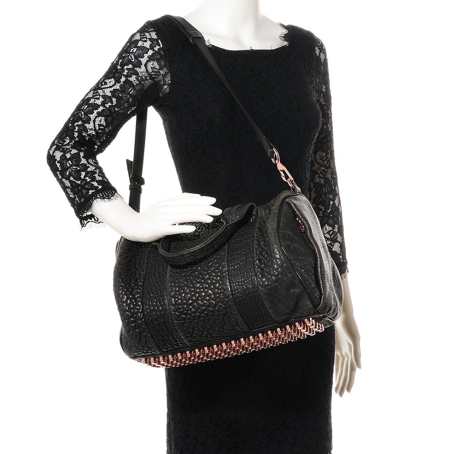 Alexander Wang Pebbled Lambskin Rocco Black w Rose Gold Hardware 2 of 10