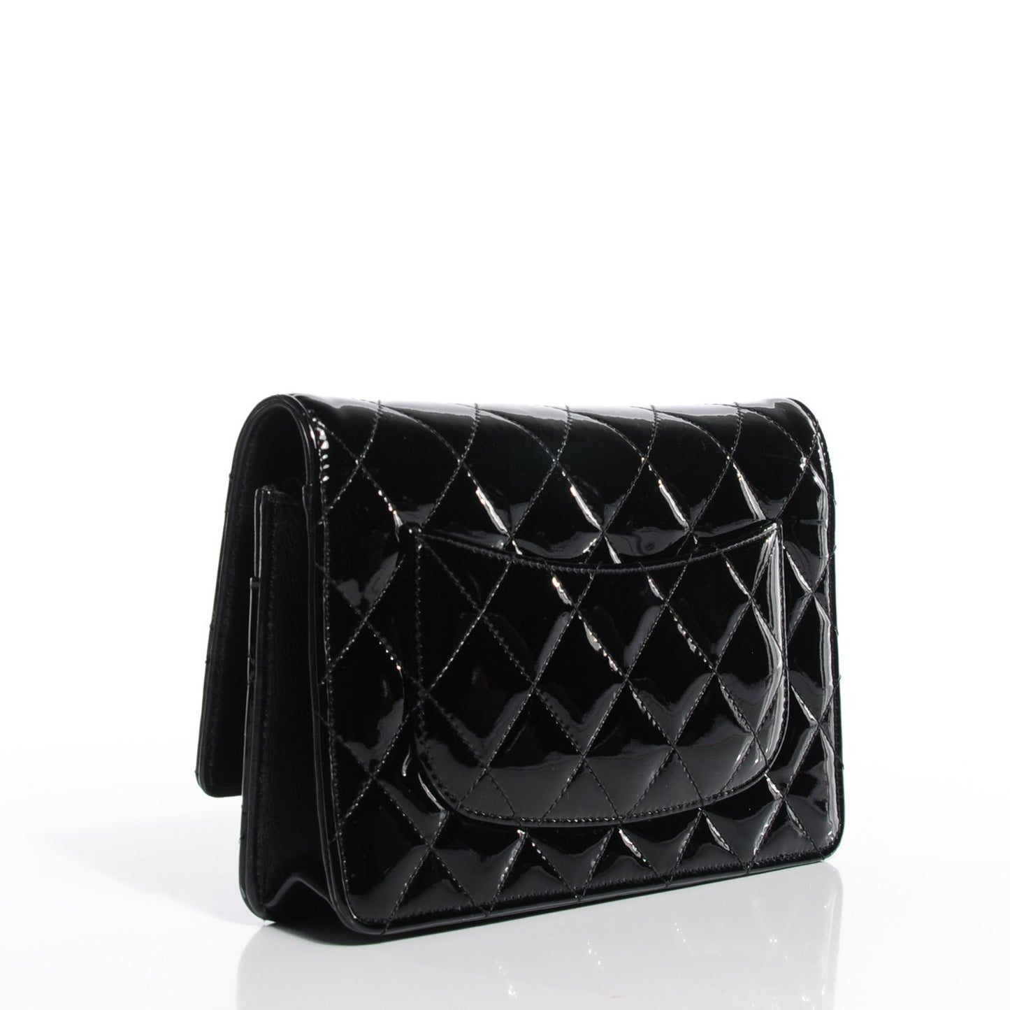 Patent Calfskin Quilted Wallet On Chain WOC So Black