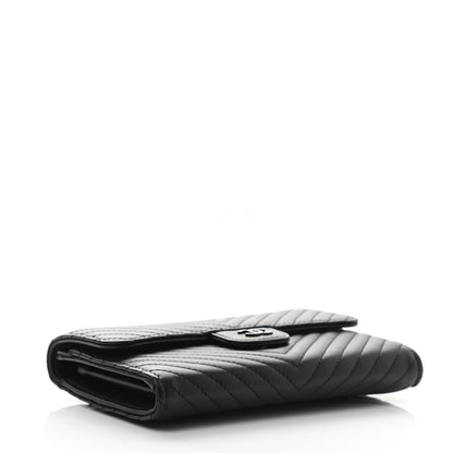 Chanel Lambskin Chevron Quilted Flap Wallet So Black 4 of 9