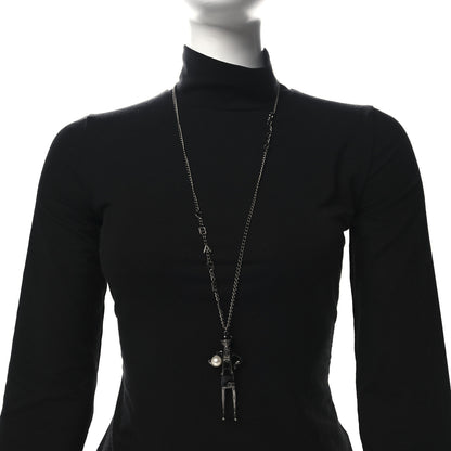 Chanel Black Enamel Pearl Ruthenium Madame Coco CC Pendant Necklace Black 2 of 4