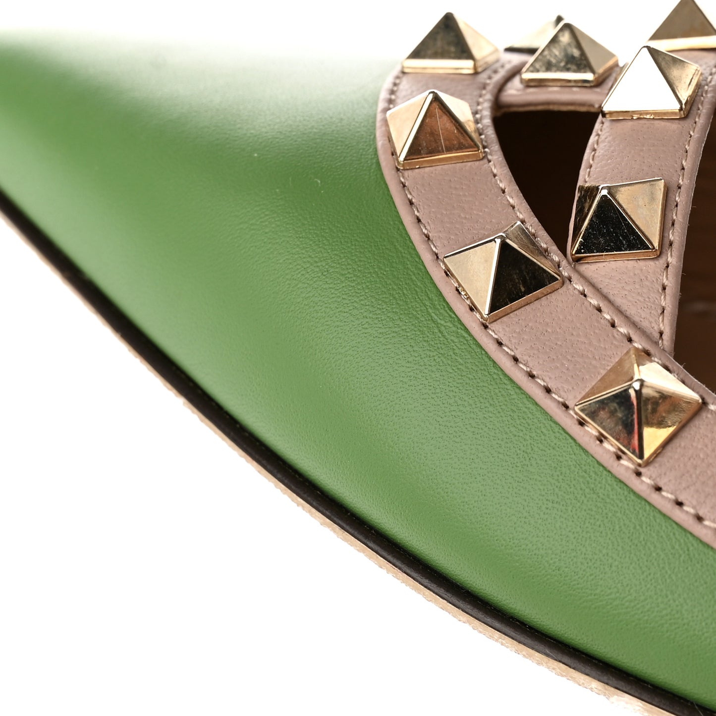 Calfskin Rockstud Cage Ballerina Flats 36.5 Deep Clover Poudre