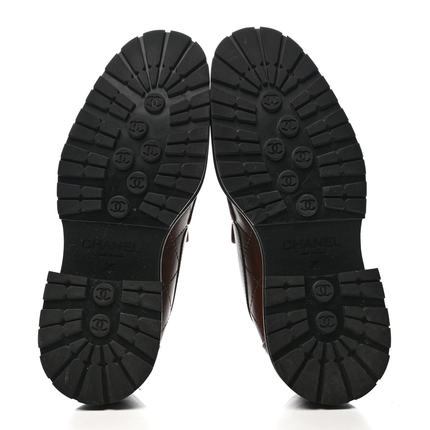 Calfskin Quilted CC Mocassin Loafers 36 Brown