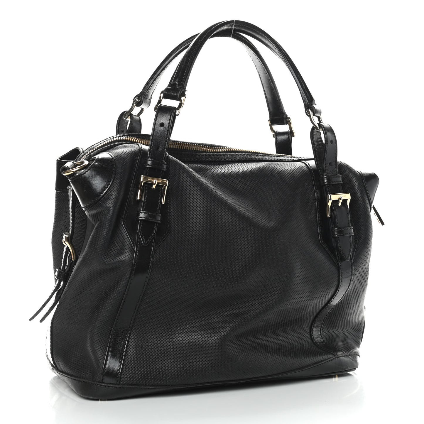 Calfskin Perforated Ellers Satchel Black