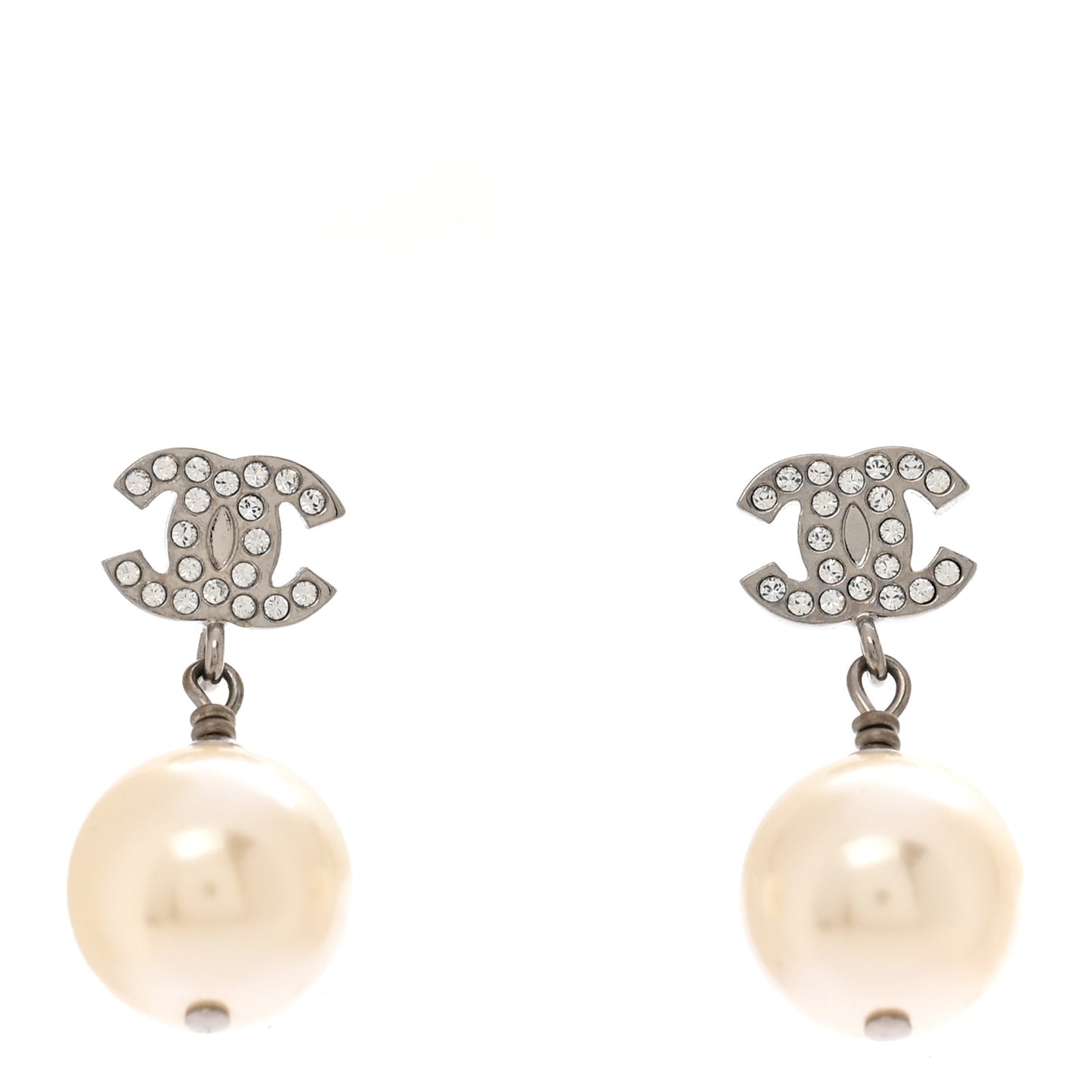 Crystal Pearl CC Drop Earrings Silver Pearly White