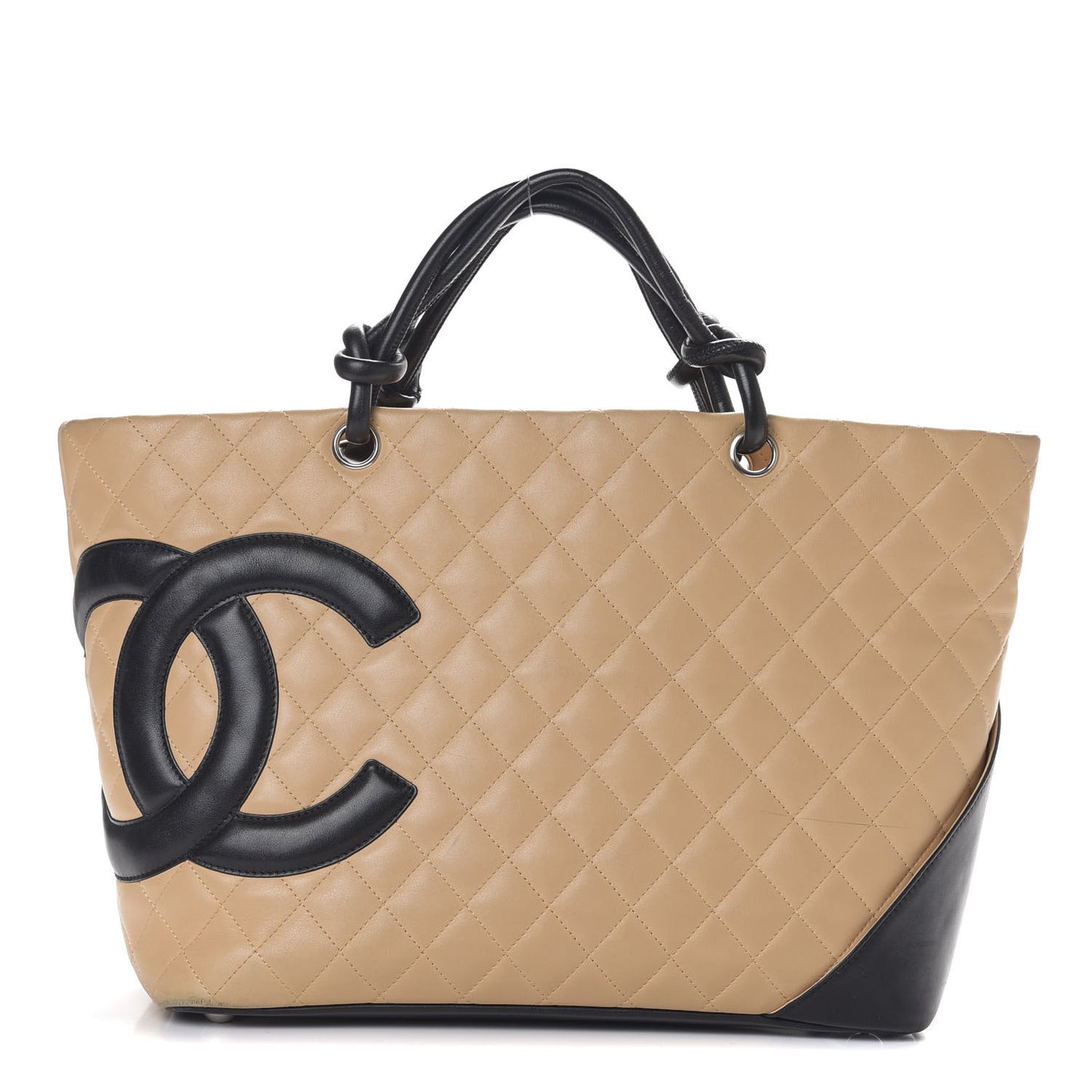 Calfskin Quilted Large Cambon Tote Beige Black