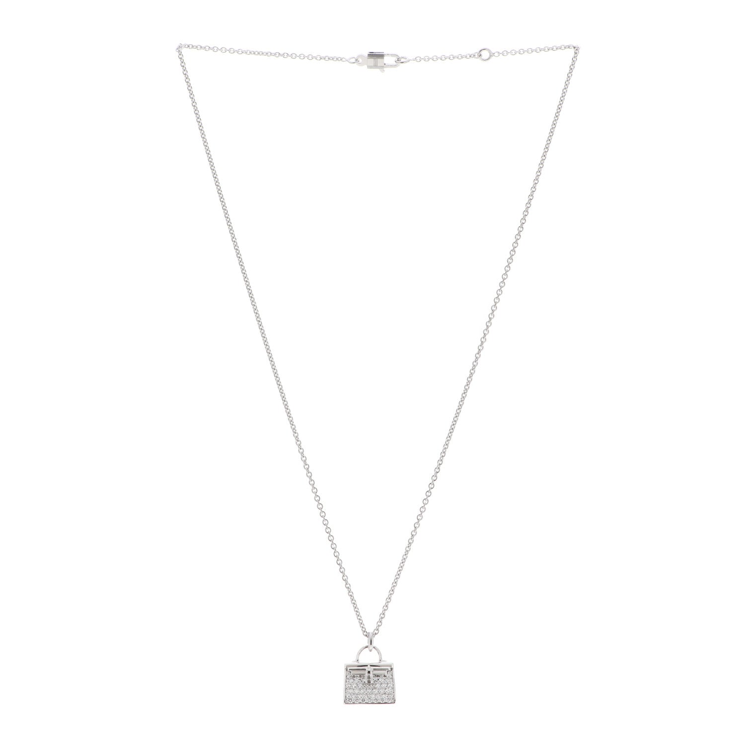 Hermes 18K White Gold Diamond Kelly Amulettes Pendant Necklace 3 of 5
