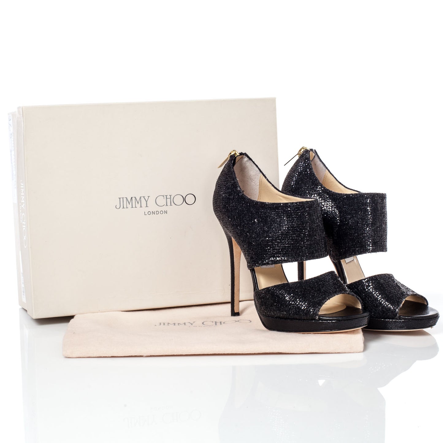 Glitter Fabric Private Sandals Heels 37.5 Black