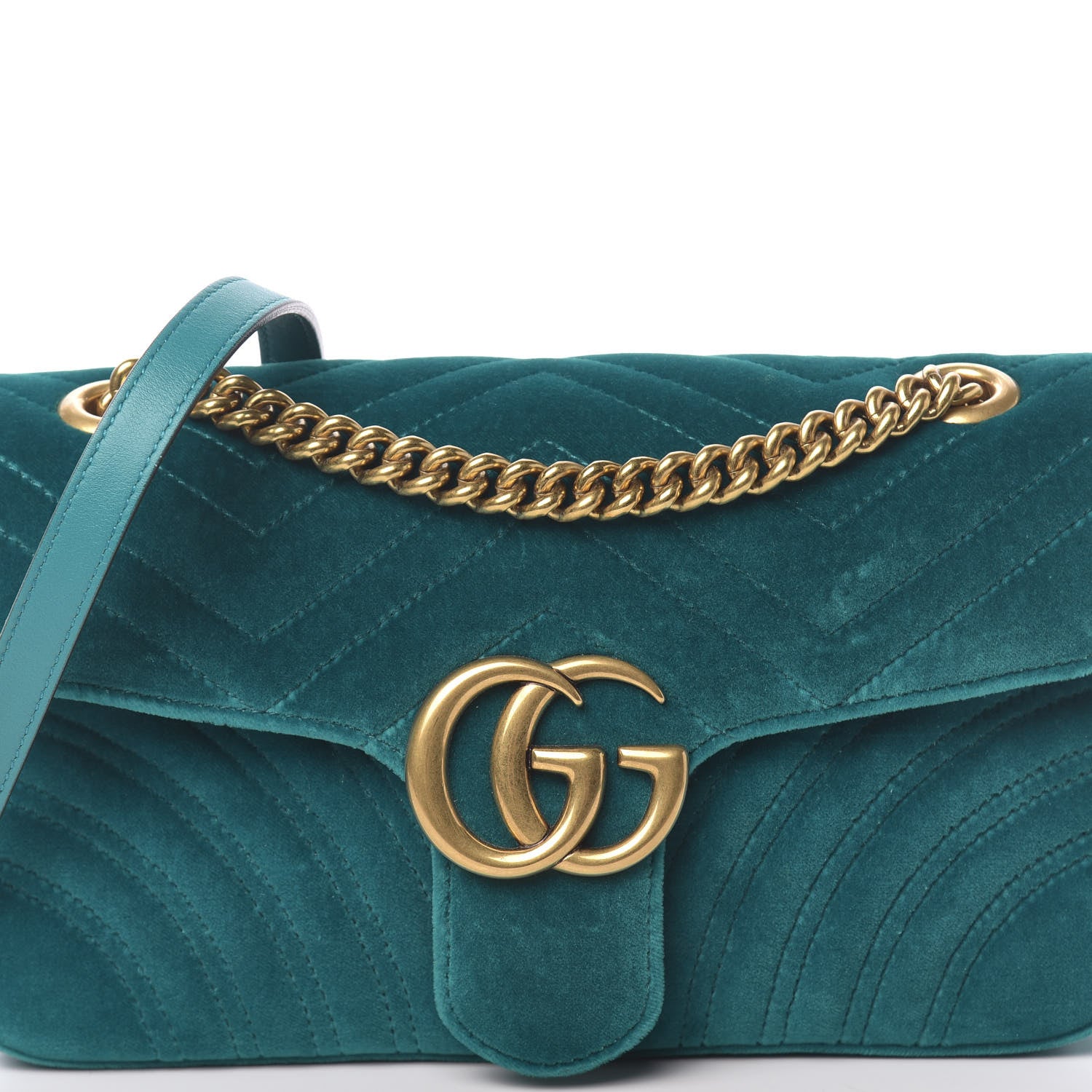 Gucci Velvet Matelasse Small GG Marmont Shoulder Bag Pavone Cyan 10 of 10