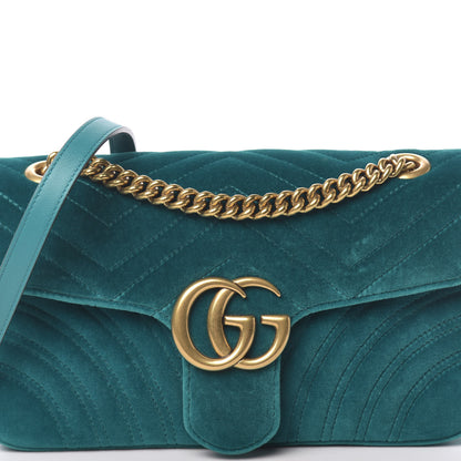 Gucci Velvet Matelasse Small GG Marmont Shoulder Bag Pavone Cyan 10 of 10