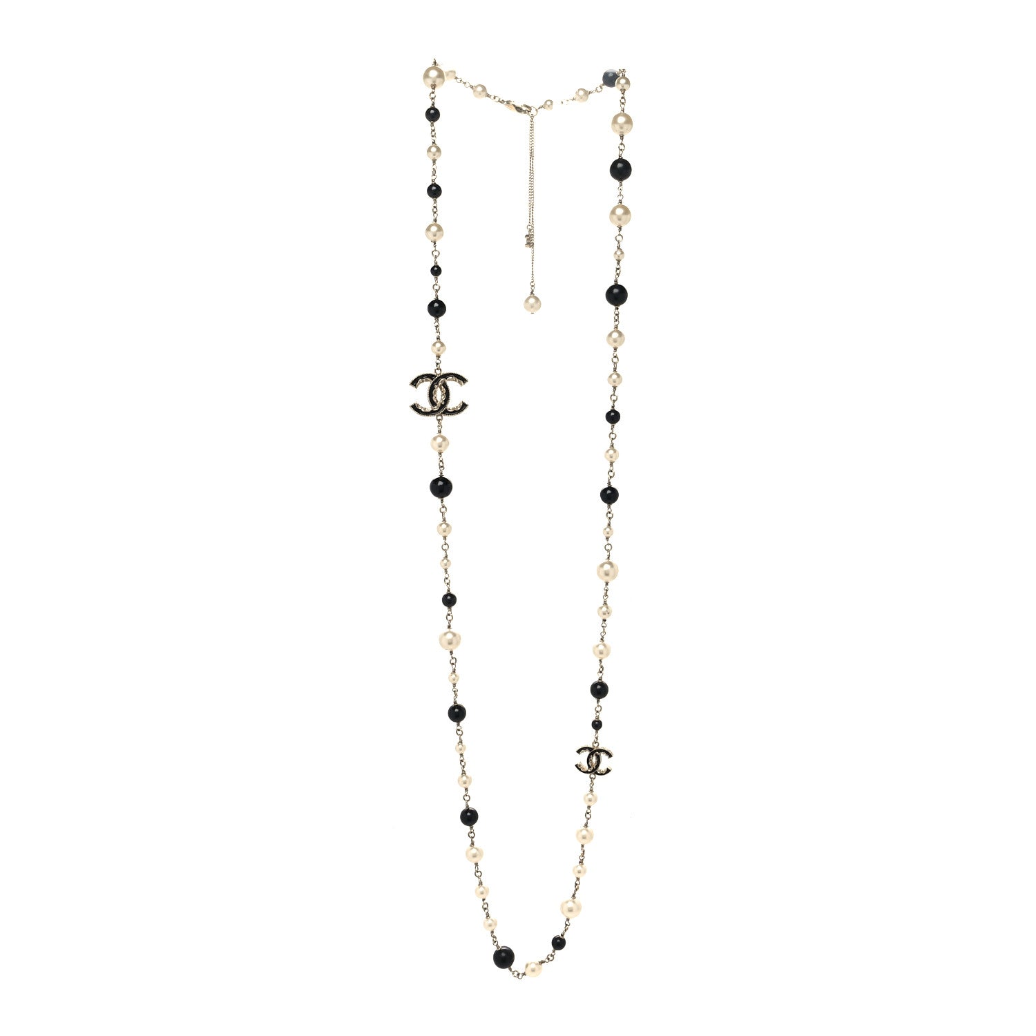 Chanel Pearl Beaded Crystal CC Long Necklace Gold Black White 3 of 5