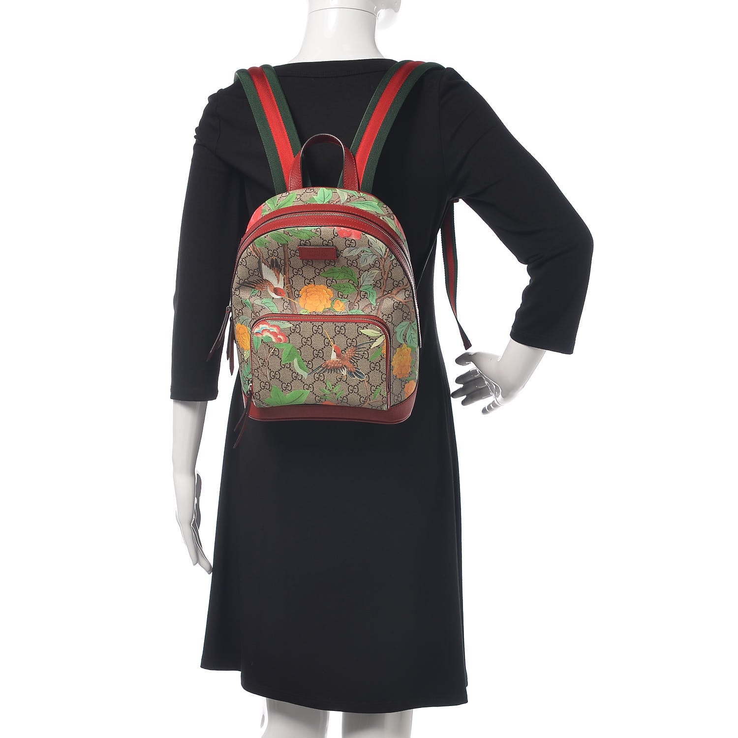 Gucci GG Supreme Monogram Tian Web Small Day Backpack Beige Multicolor Red 2 of 14
