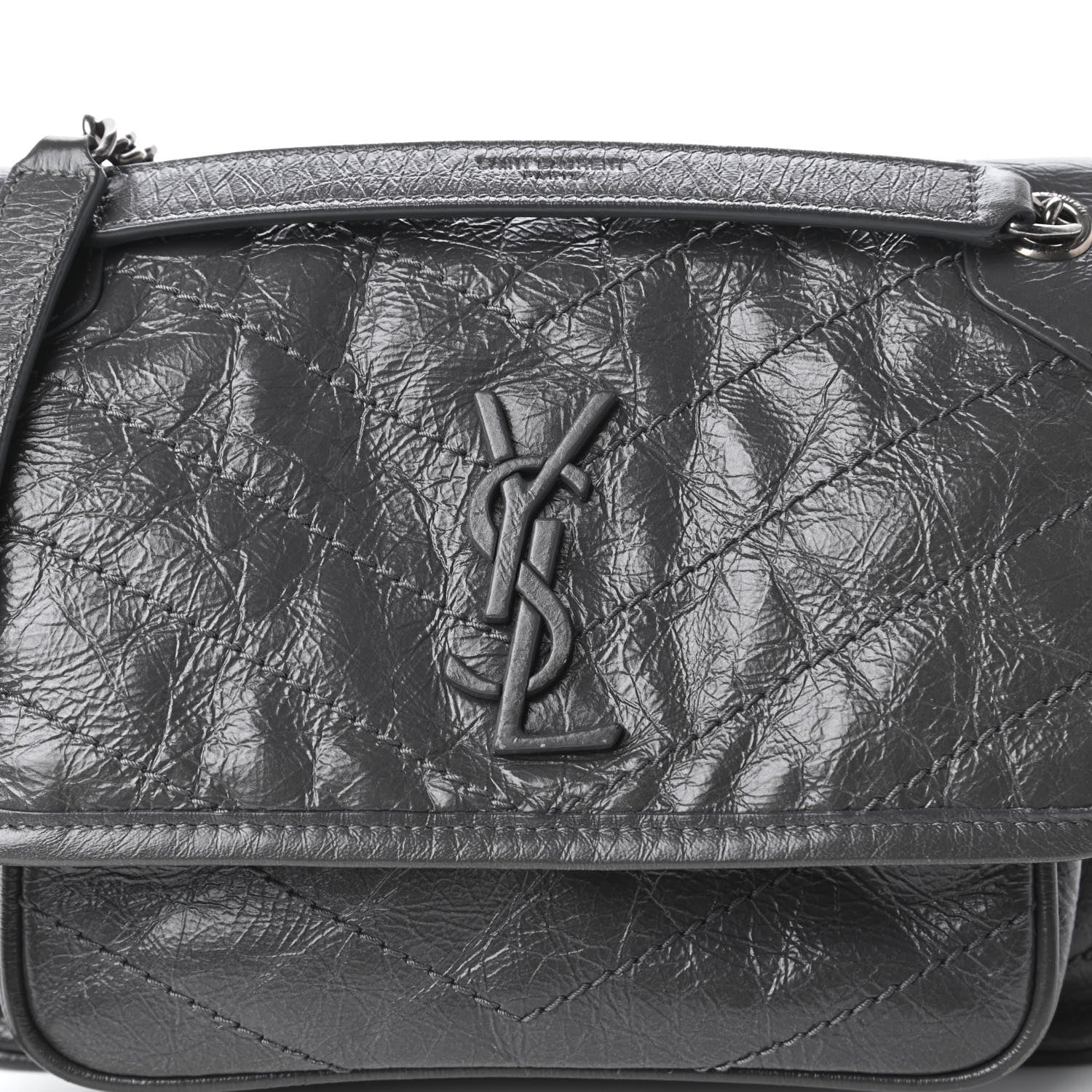 Saint Laurent Crinkled Calfskin Matelasse Monogram Baby Niki Chain Satchel Storm 10 of 11