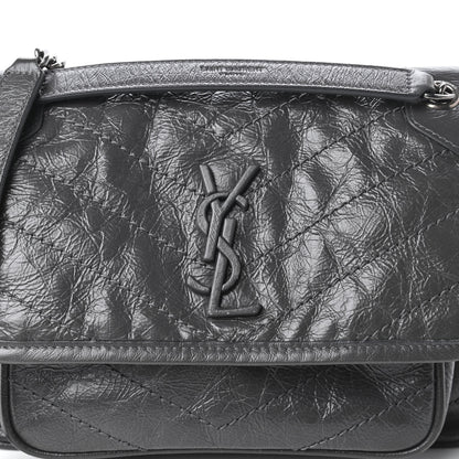 Saint Laurent Crinkled Calfskin Matelasse Monogram Baby Niki Chain Satchel Storm 10 of 11