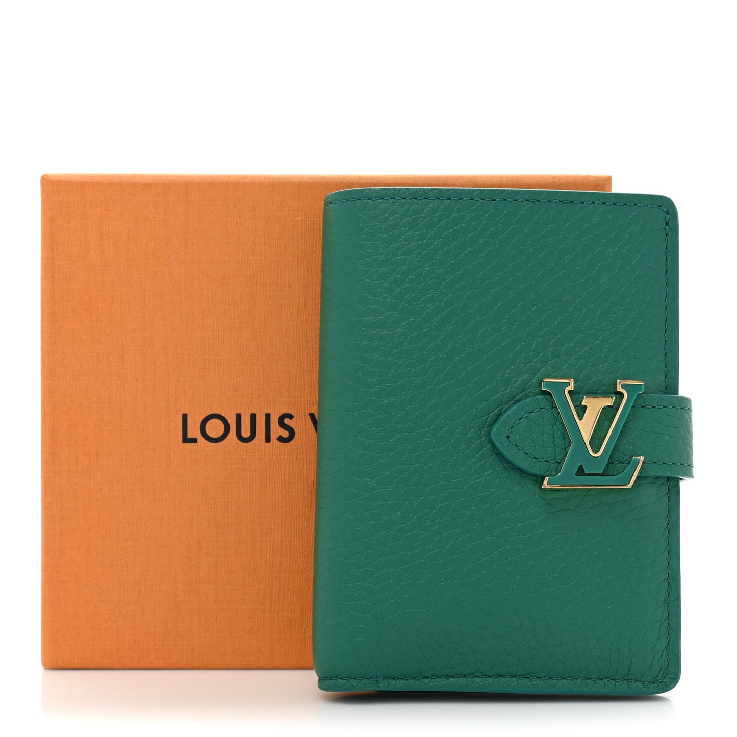Taurillon Capucines Vertical Compact Wallet Green