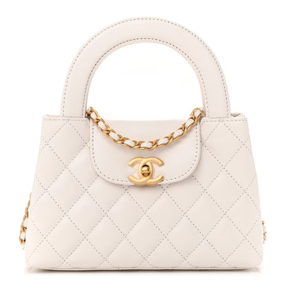 Chanel Shiny Aged Calfskin Quilted Nano Kelly Shopper White 1 of 12