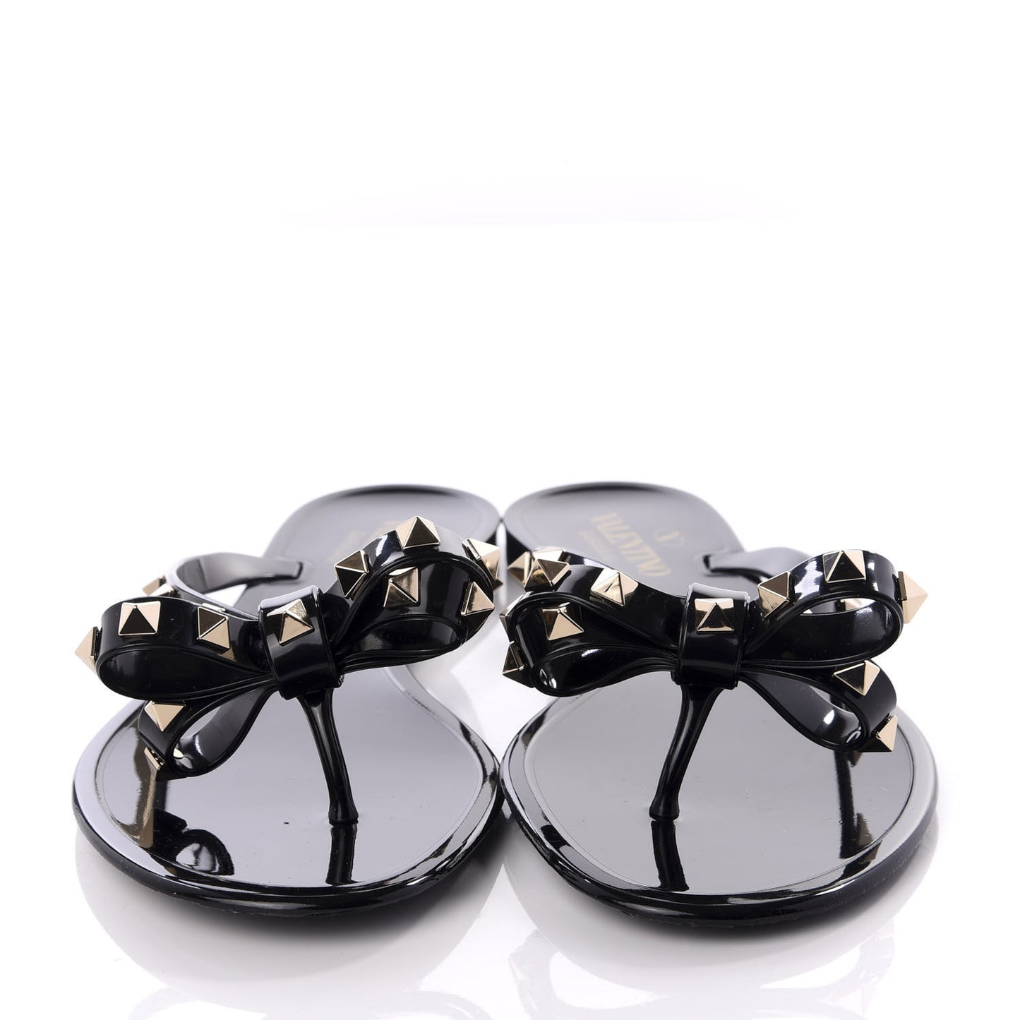 PVC Jelly Rockstud Bow Thong Sandals 39 Black