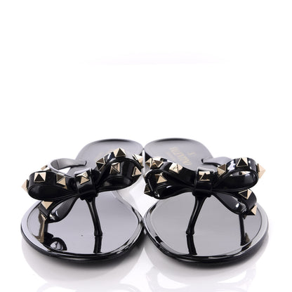 Valentino Garavani PVC Jelly Rockstud Bow Thong Sandals 39 Black 2 of 9