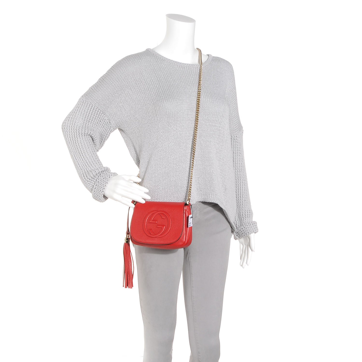 Gucci Pebbled Calfskin Small Soho Flap Crossbody Red 8 of 13