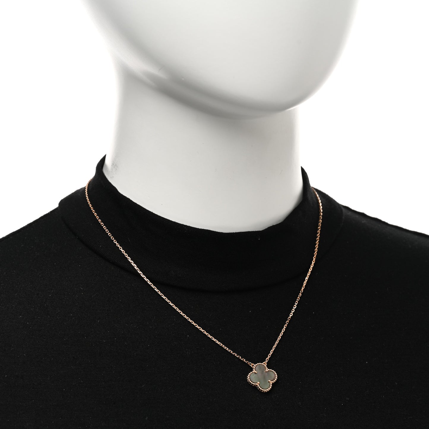 18K Rose Gold Gray Mother of Pearl Vintage Alhambra Pendant Necklace
