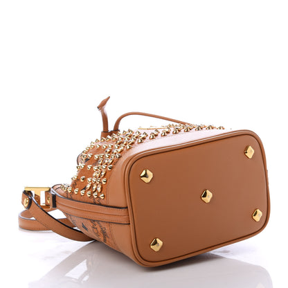 MCM Visetos Swarovski Crystal Studded Mini Drawstring Bucket Bag Cognac 4 of 9