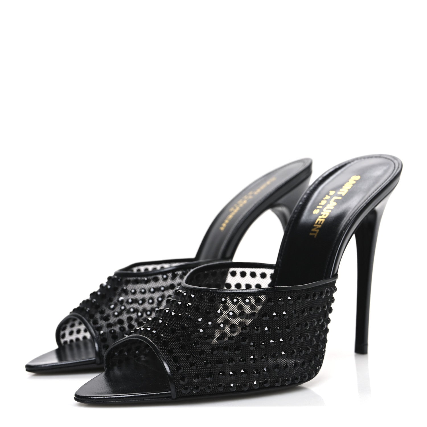 Saint Laurent Tulle Strass Gippy 110 Mule Sandals 39 Black Jet 4 of 10