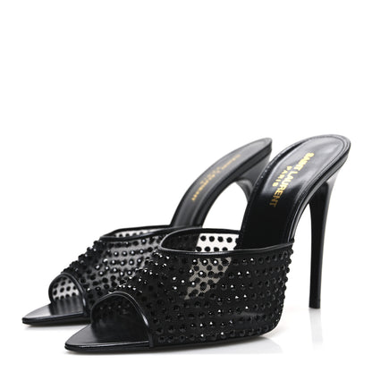 Saint Laurent Tulle Strass Gippy 110 Mule Sandals 39 Black Jet 4 of 10
