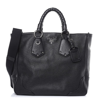 Prada Vitello Daino Braided Hobo Black 1 of 12