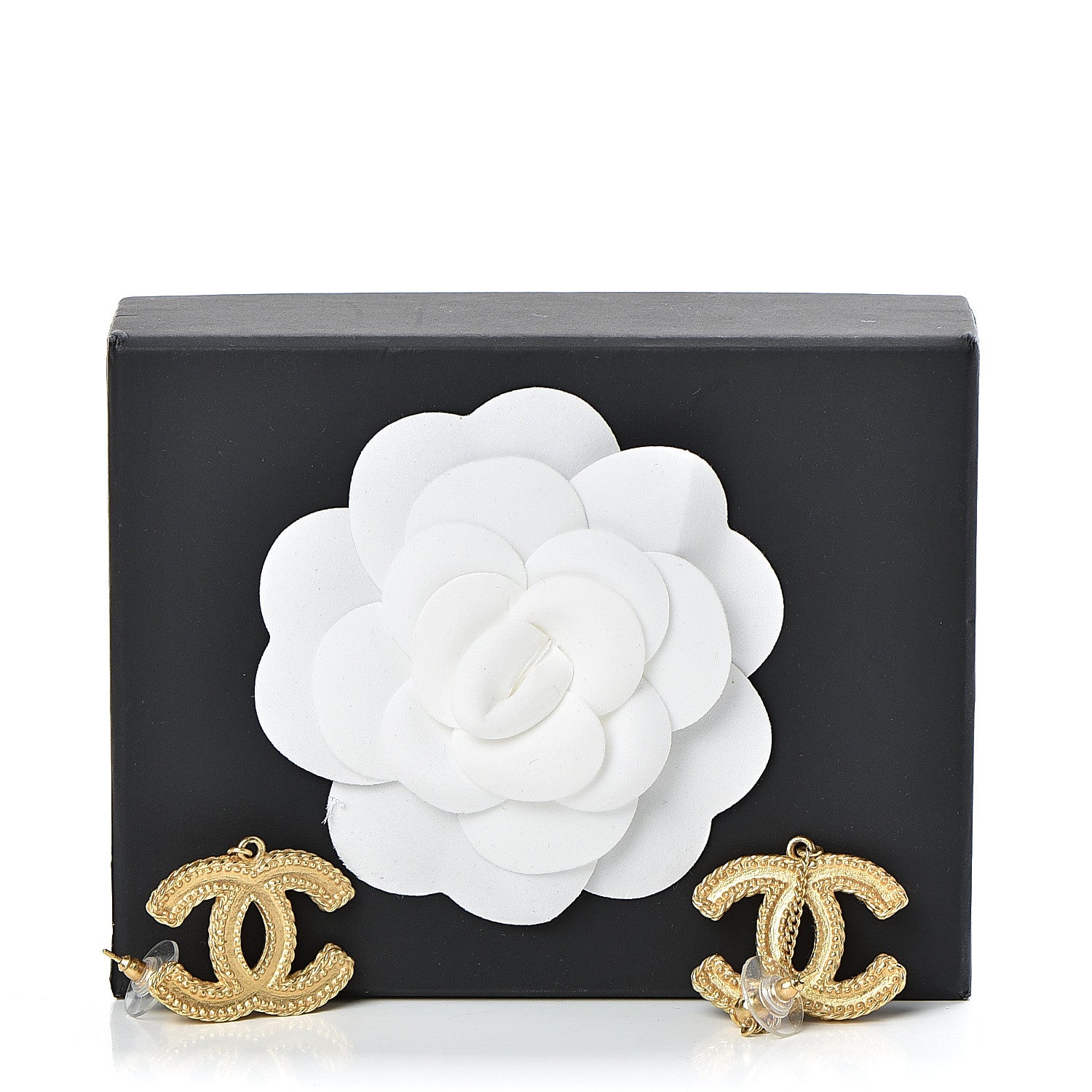 Chanel CC Drop Earrings Matte Gold 5 of 5