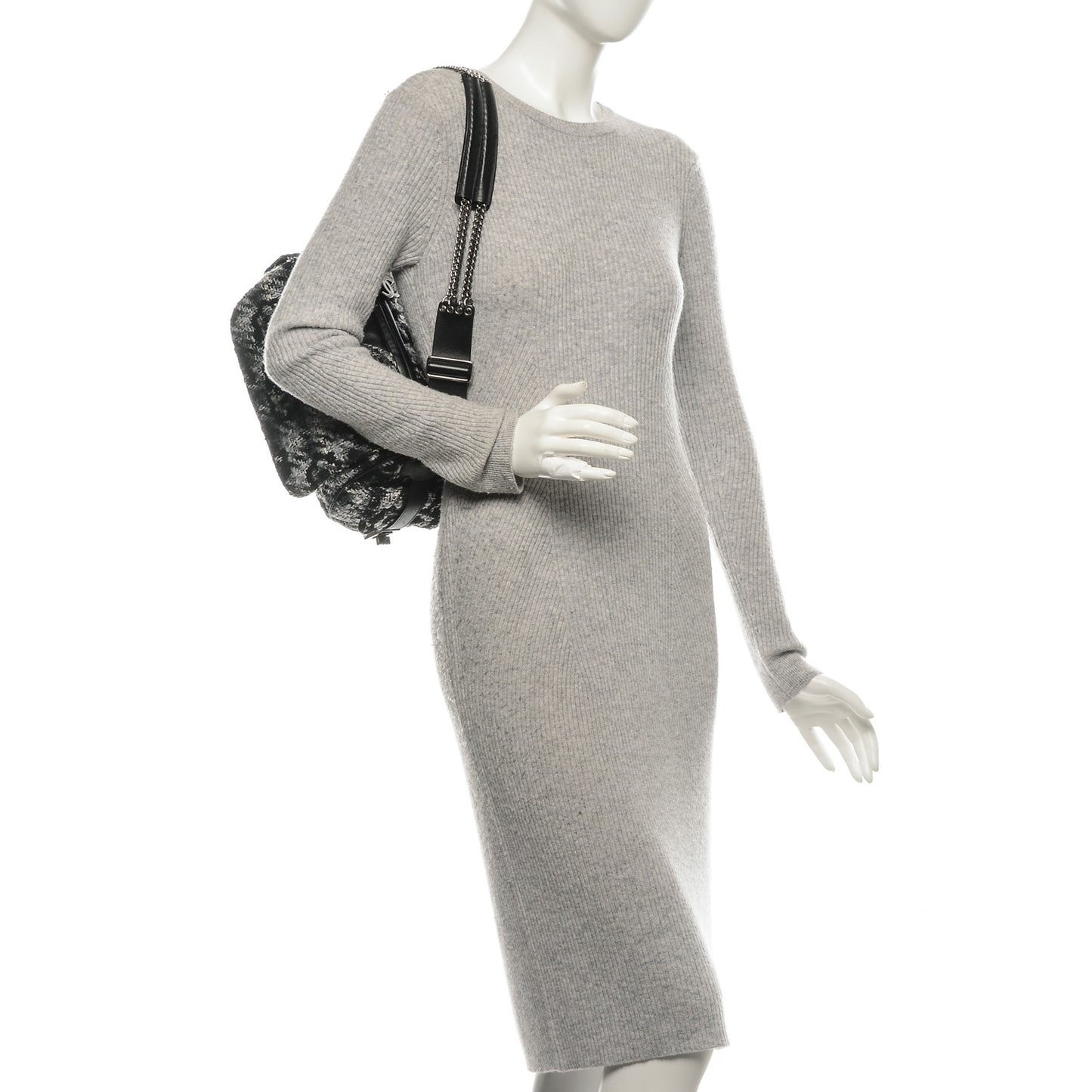 Tweed Quilted Camellia Shoulder Bag Black
