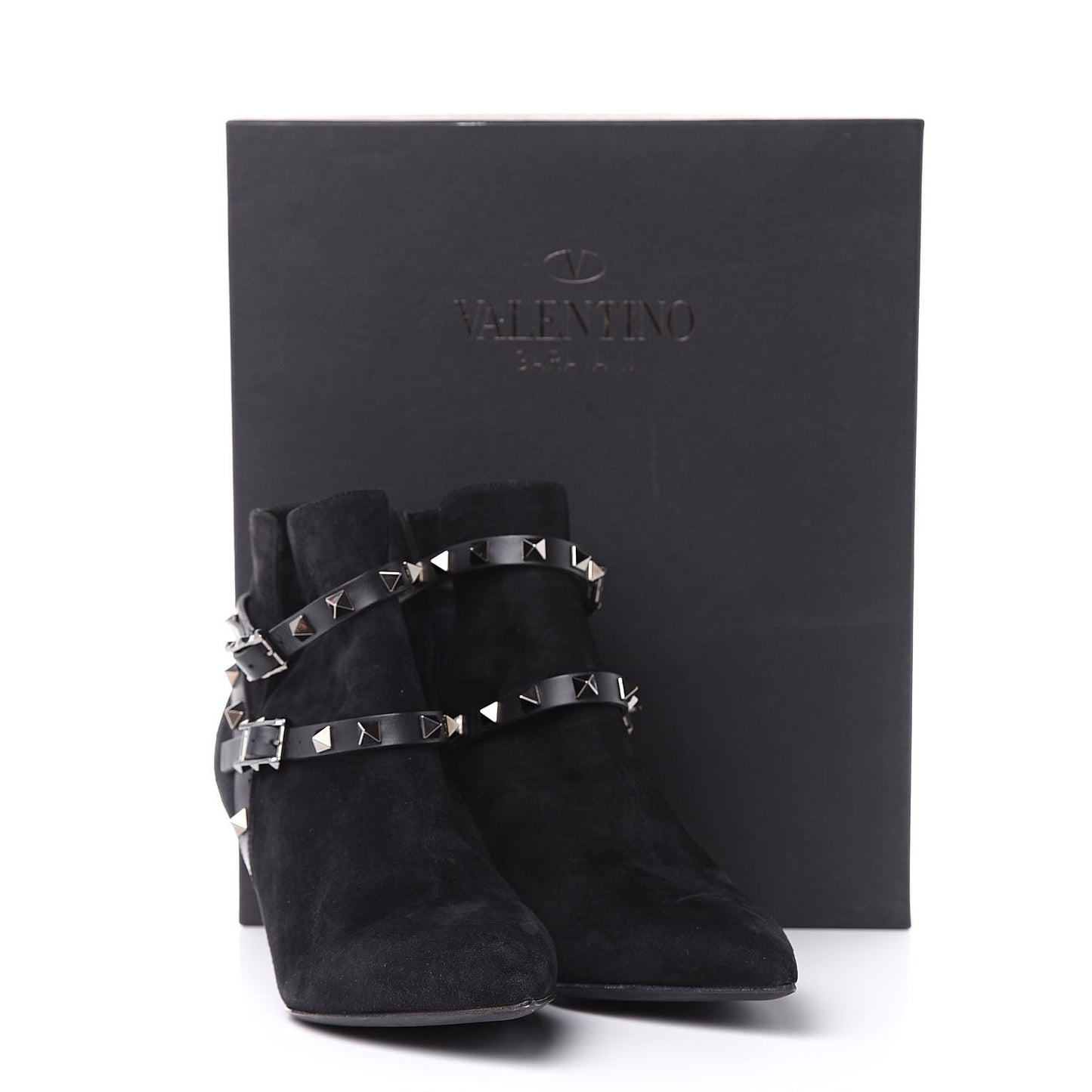 Suede Rockstud Double Buckle 65mm Ankle Boots 36.5 Black
