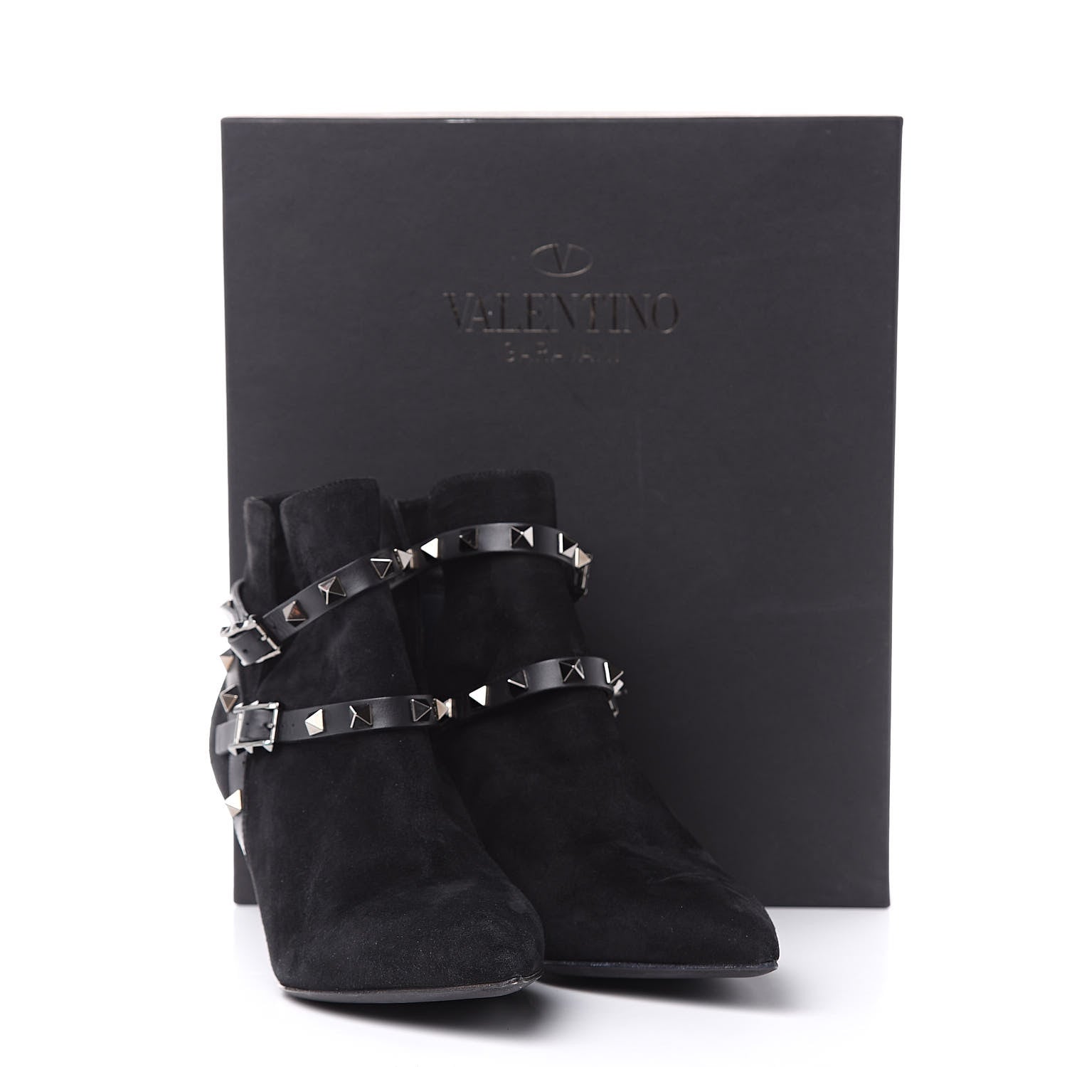 Valentino Garavani Suede Rockstud Double Buckle 65mm Ankle Boots 36.5 Black 11 of 11