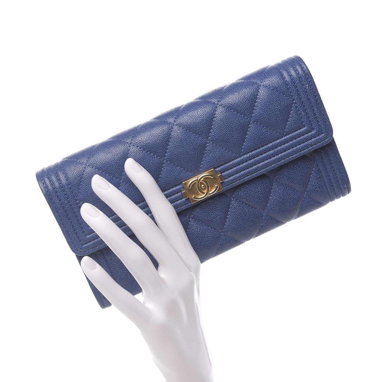 Caviar Quilted Boy Flap Wallet Blue